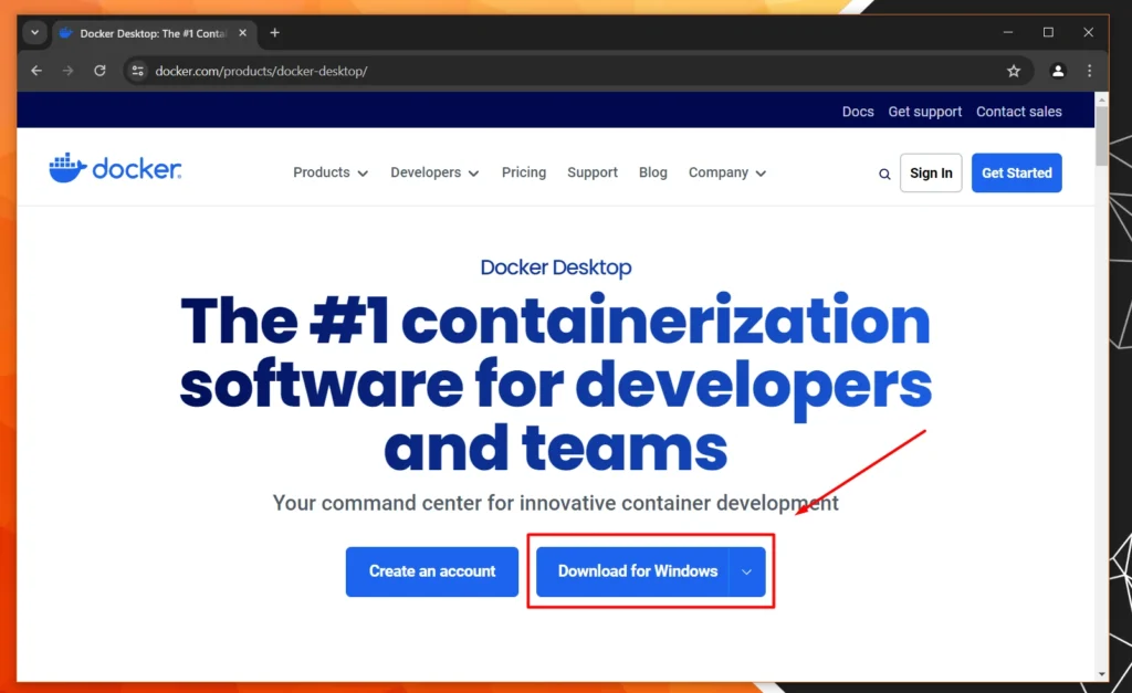 docker hub website download for windows